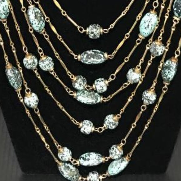 Vintage Alice Caviness Gold-Tone & Faux Turquoise Multi-Layer Necklace - Picture 4 of 11